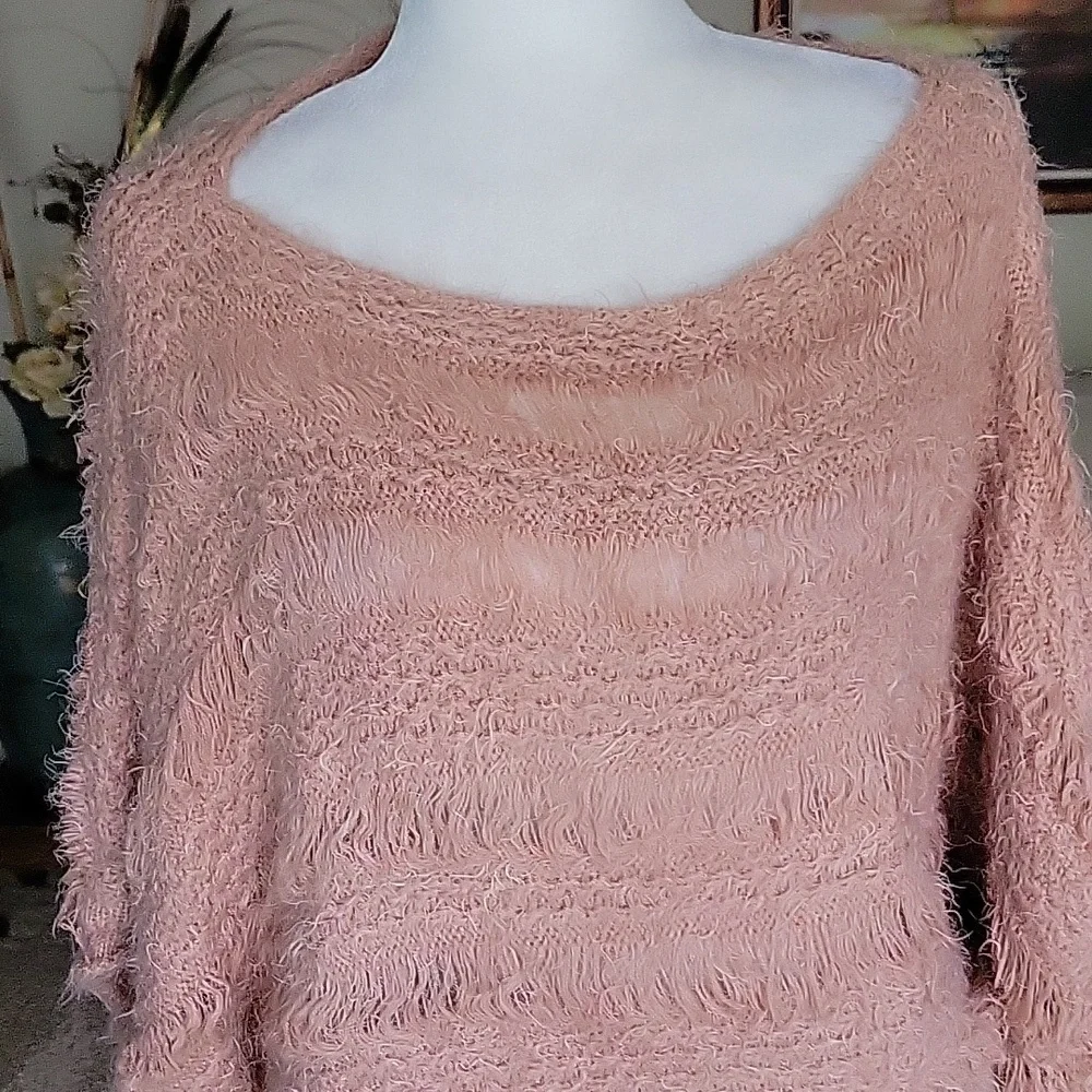 Puff & Bear Blush / Peach Color Fuzzy Sweater - Picture 3 of 10